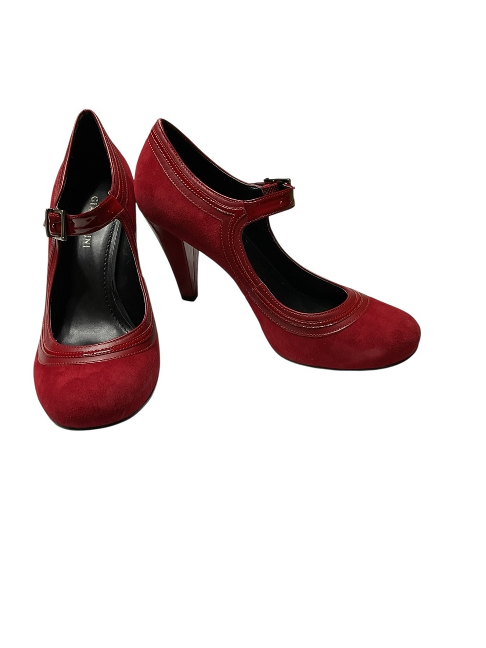 Gianni Bini Red Mary Jane Faux Suede Patent Trim Round Toe Pumps 9